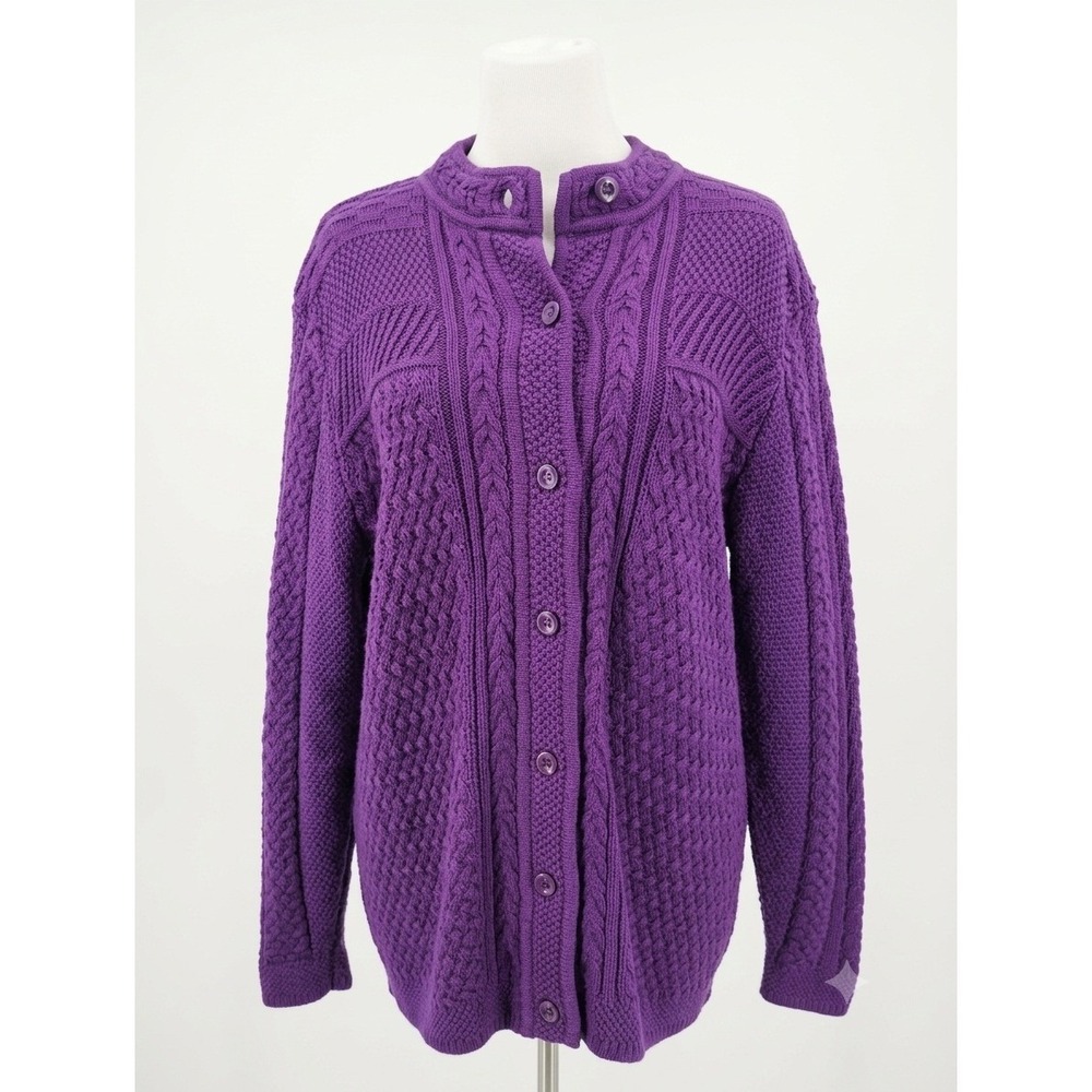 LL Bean Plus Size Purple Cable Knit Button Down Cardigan Size 2X NWOT